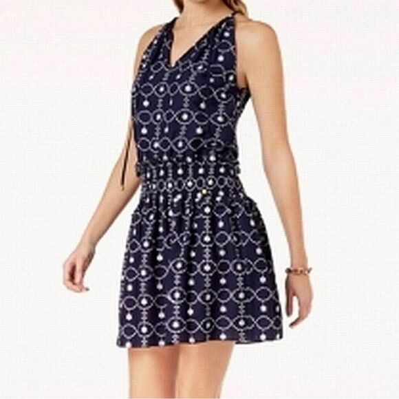 NWT Michael Kors Navy & White Floral Embroidered Halter Dress Size Small NEW - Picture 4 of 14
